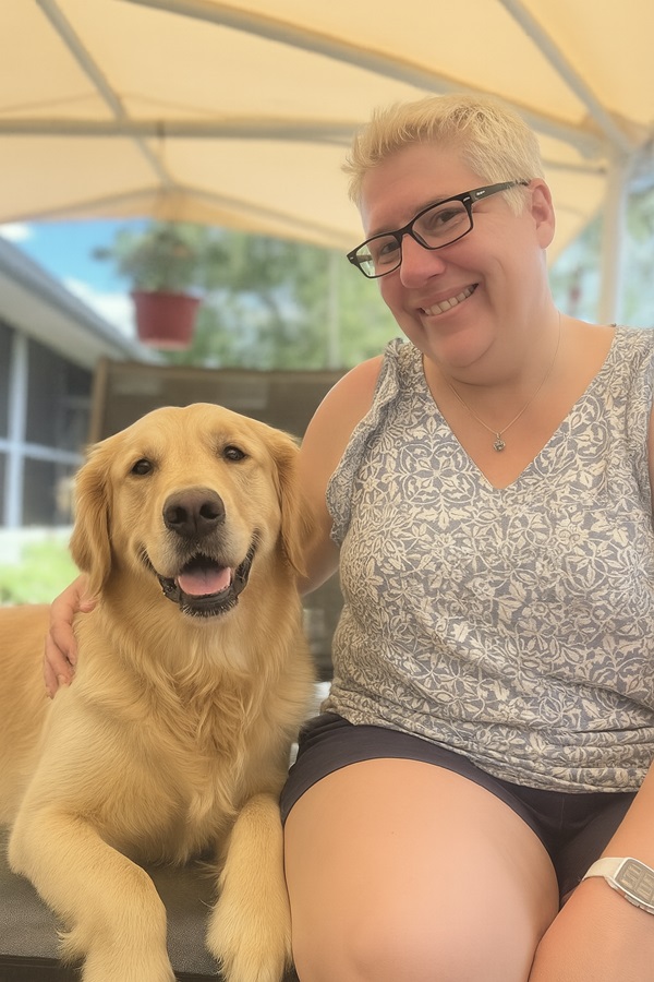 Elizabeth Waterfield with a happy dog